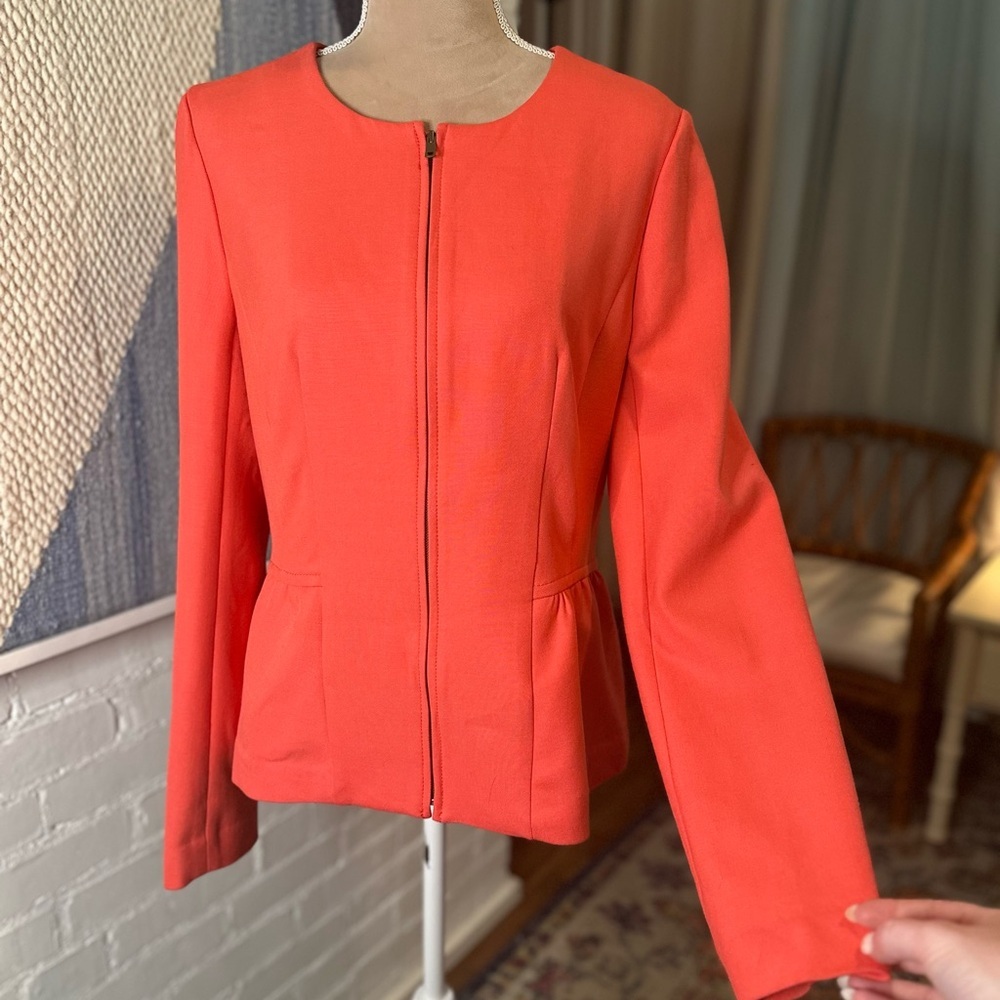 NWT Loft Coral Zip Up Heavy Knit Blazer with Peplum Detail - Picture 7 of 11